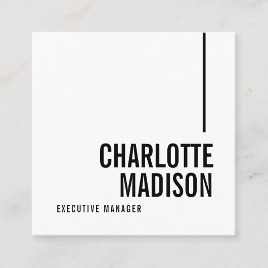 Modern Simple Black White Trendy Minimalist Plain  スクエア名刺 (正面)