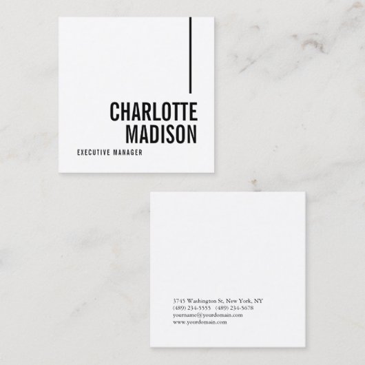 Modern Simple Black White Trendy Minimalist Plain  スクエア名刺 (正面/裏面)