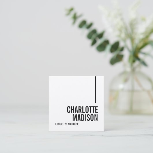 Modern Simple Black White Trendy Minimalist Plain  スクエア名刺 (スタンド正面)