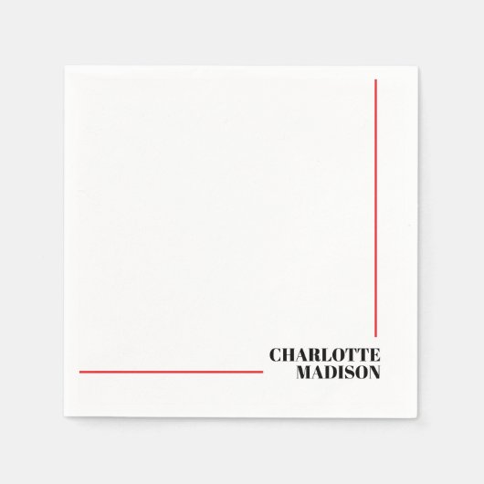 Modern Simple Black White Trendy Minimalist Plain  スタンダードカクテルナプキン (正面)