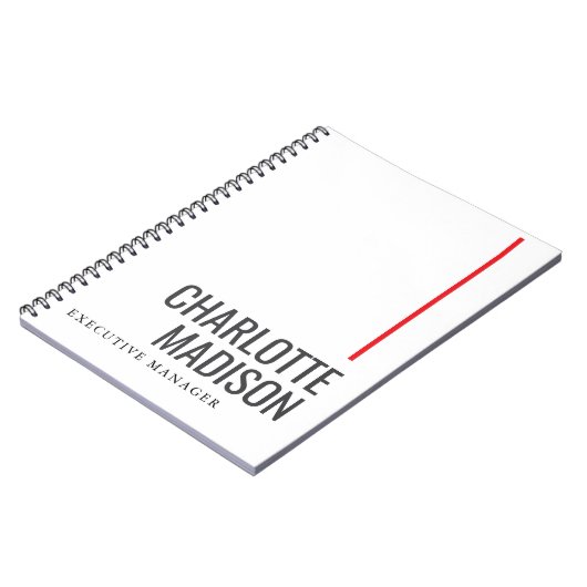 Modern Simple Black White Trendy Minimalist Plain  ノートブック (左側)