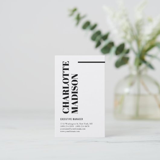 Modern Simple Black White Trendy Minimalist Plain 名刺 (スタンド正面)