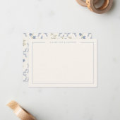 Modern Simple Blue Floral Flat Note Card ノートカード (正面/裏面インサイチュ)