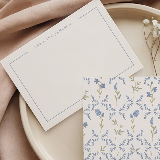 Modern Simple Blue Floral Flat Note Card ノートカード