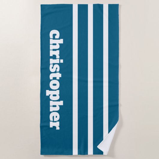 Modern Simple Blue Pool Monogram Name ビーチタオル (正面)