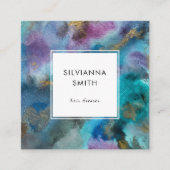 Modern Simple Blue Teal Border Watercolor Abstract スクエア名刺 (正面)