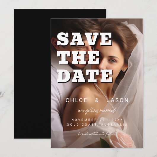 Modern Simple Bold Script  Elegant  Photo Wedding セーブザデート (正面/裏面)
