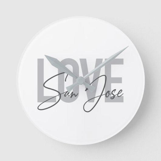 Modern, simple, chic, cool design Love San Jose ラウンド壁時計 (正面)