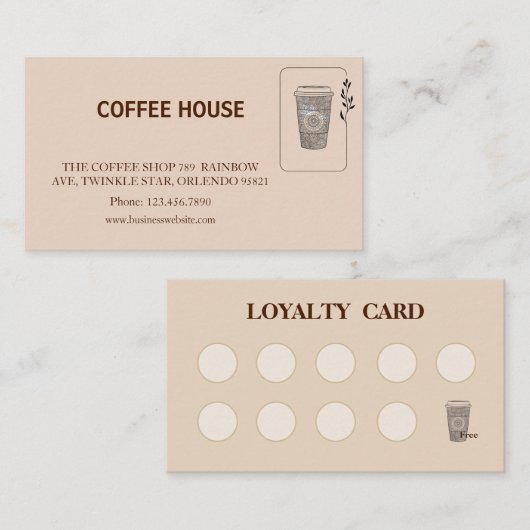Modern simple coffee Shop Loyalty Card 名刺 (正面/裏面)