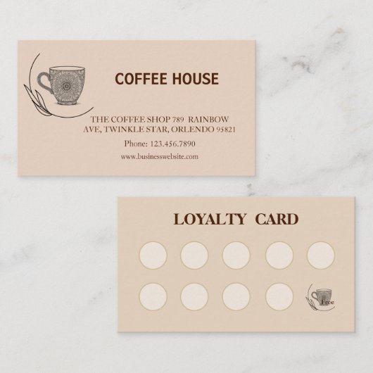 Modern simple coffee Shop Loyalty Card 名刺 (正面/裏面)