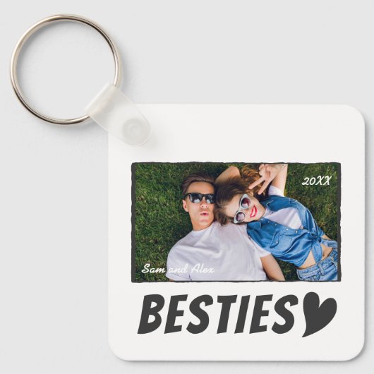 Modern Simple Comic Bestie Best Friends BFF Photo キーホルダー (正面)