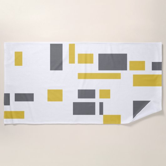 Modern, simple, cool geometric yellow gray pattern ビーチタオル (正面)