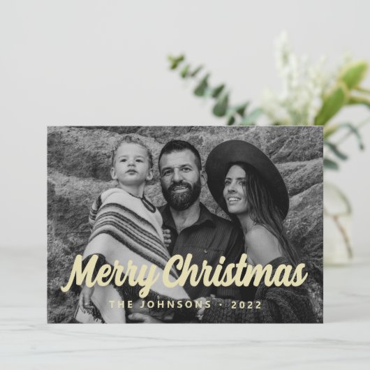 Modern Simple Cursive Script Greeting Family Photo シーズンカード (スタンド正面)