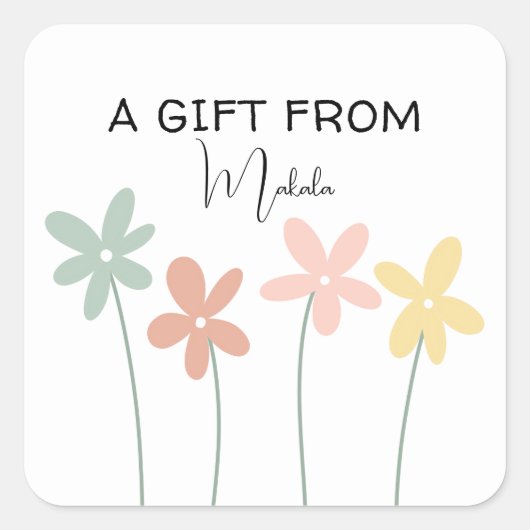 Modern Simple Cute Girly Floral A Gift From スクエアシール (正面)