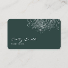 Modern Simple Dark Blue Flower Line Art QRCode  名刺