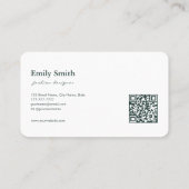 Modern Simple Dark Blue Flower Line Art QRCode  名刺 (裏面)