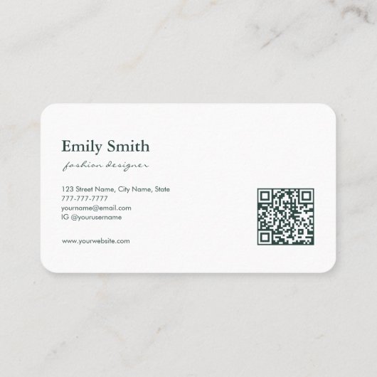 Modern Simple Dark Blue Flower Line Art QRCode  名刺 (裏面)