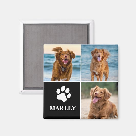 Modern Simple Dog Lover Custom Photo Collage Pet マグネット (正面/裏面)