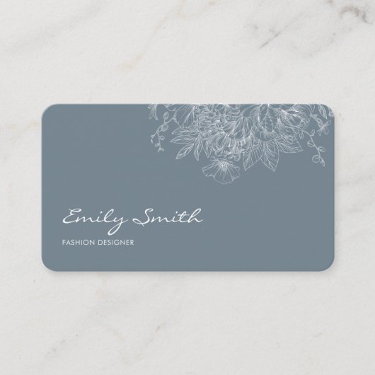 Modern Simple Dusty Blue Flower Line Art QR Code  名刺 (正面)