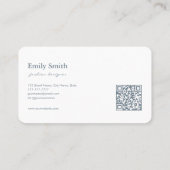 Modern Simple Dusty Blue Flower Line Art QR Code 名刺 (裏面)