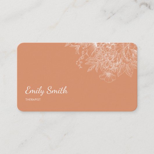 Modern Simple Dusty Orange Flower Line Art QRCode  名刺 (正面)