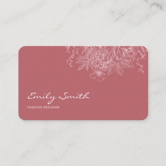 Modern Simple Dusty Pink Flower Line Art QR Code  名刺 (正面)