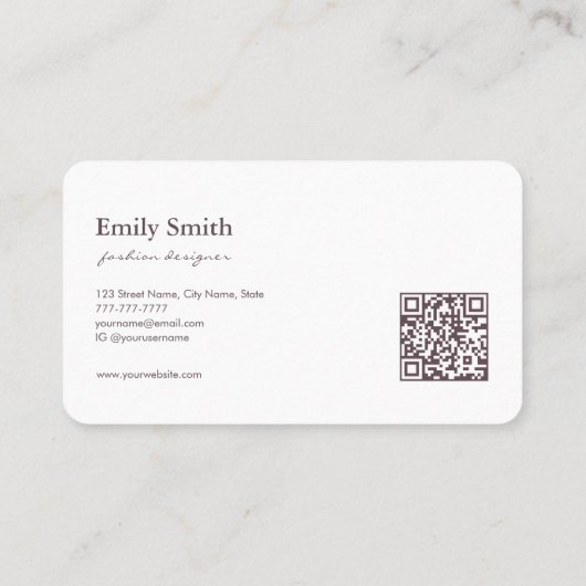 Modern Simple Dusty Violet Flower Line Art QRCode  名刺 (裏面)