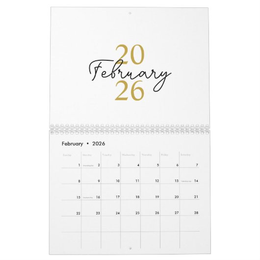 Modern Simple Elegant 2026 Calendar カレンダー (2月 2026)