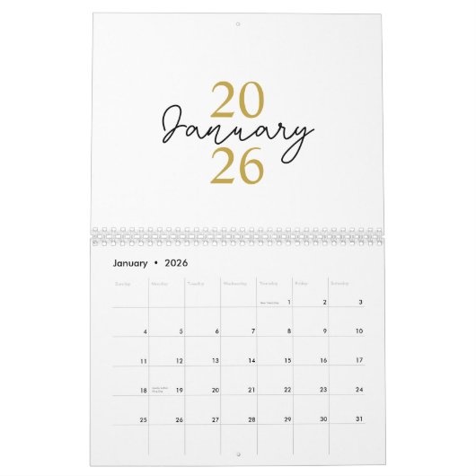 Modern Simple Elegant 2026 Calendar カレンダー (1月 2026)