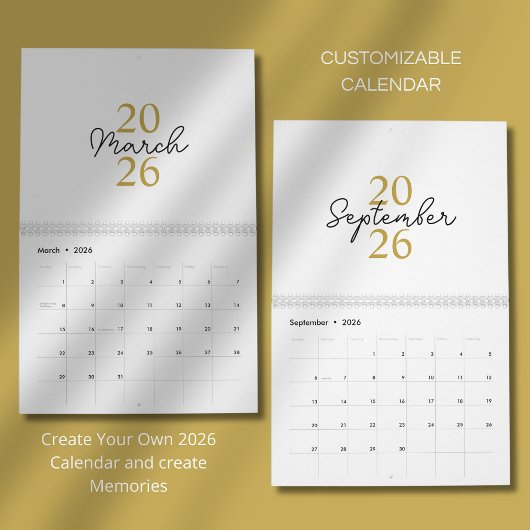 Modern Simple Elegant 2026 Calendar カレンダー