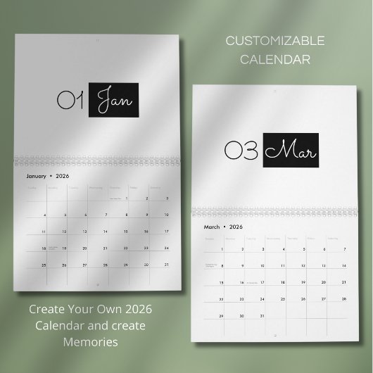 Modern Simple Elegant 2026 Calendar カレンダー