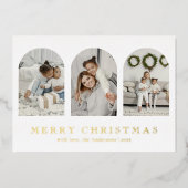 Modern Simple Elegant Arch Photo Collage Christmas 箔シーズンカード (正面)