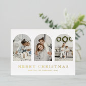 Modern Simple Elegant Arch Photo Collage Christmas 箔シーズンカード (立ち正面)