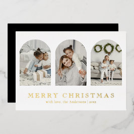 Modern Simple Elegant Arch Photo Collage Christmas 箔シーズンカード
