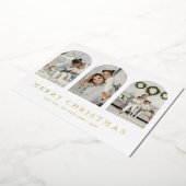 Modern Simple Elegant Arch Photo Collage Christmas 箔シーズンカード (回転した状態)