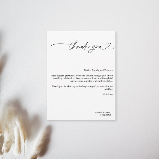 Modern Simple Elegant Black and White Heart サンキューカード