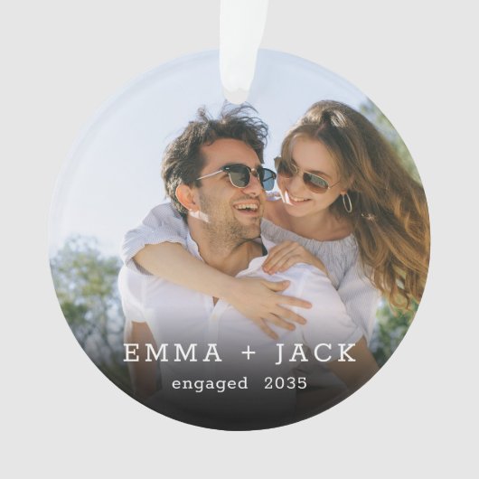 Modern Simple Elegant Engagement Photo Keepsake オーナメント (正面)