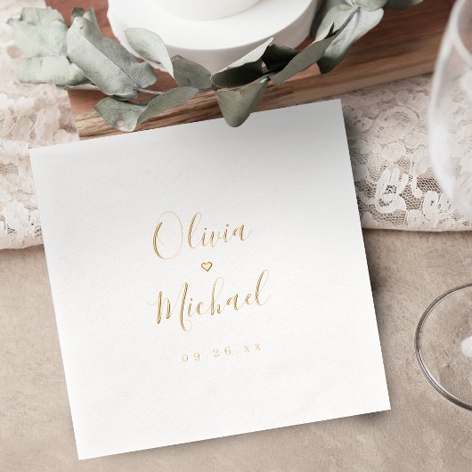 Modern simple elegant script couples names wedding 箔ナプキン