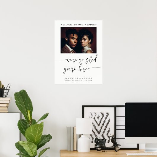 Modern Simple Elegant Script Wedding Photo Sign ポスター (ホームオフィス)