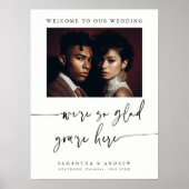 Modern Simple Elegant Script Wedding Photo Sign ポスター (正面)