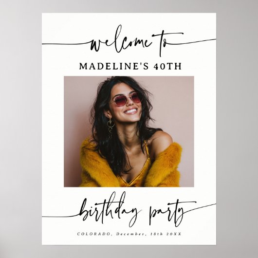 Modern Simple Elegant Script Wedding Photo Sign ポスター (正面)