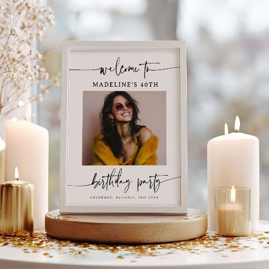 Modern Simple Elegant Script Wedding Photo Sign ポスター