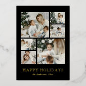 Modern Simple Family Photo Collage Black Christmas 箔シーズンカード (正面)