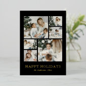 Modern Simple Family Photo Collage Black Christmas 箔シーズンカード (立ち正面)