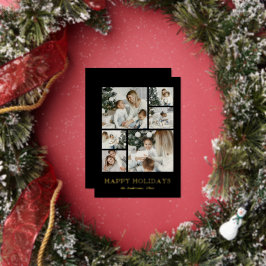 Modern Simple Family Photo Collage Black Christmas 箔シーズンカード