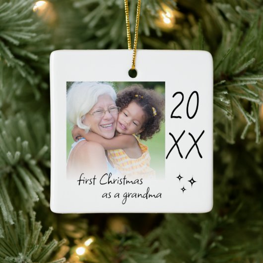 Modern Simple First Christmas As Grandma Photo セラミックオーナメント (ツリー)