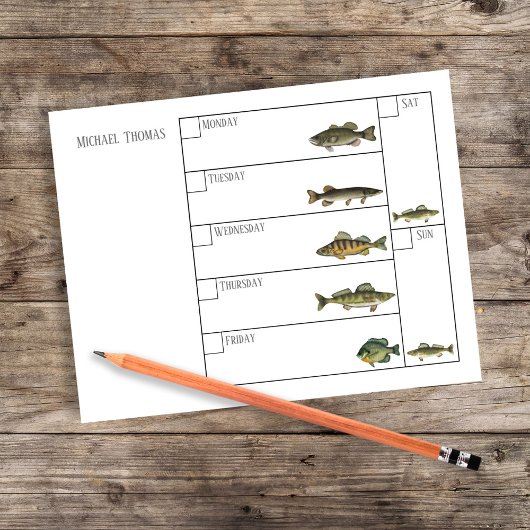 Modern Simple Fisherman Fish Weekly Calendar ノートパッド