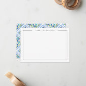 Modern Simple Floral Blue Name Flat Note Card ノートカード (正面/裏面インサイチュ)