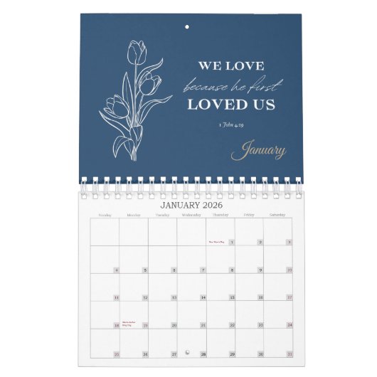 Modern Simple Floral Christian カレンダー (1月 2026)