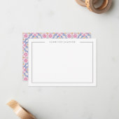 Modern Simple Floral Pink Name Flat Note Card ノートカード (正面/裏面インサイチュ)